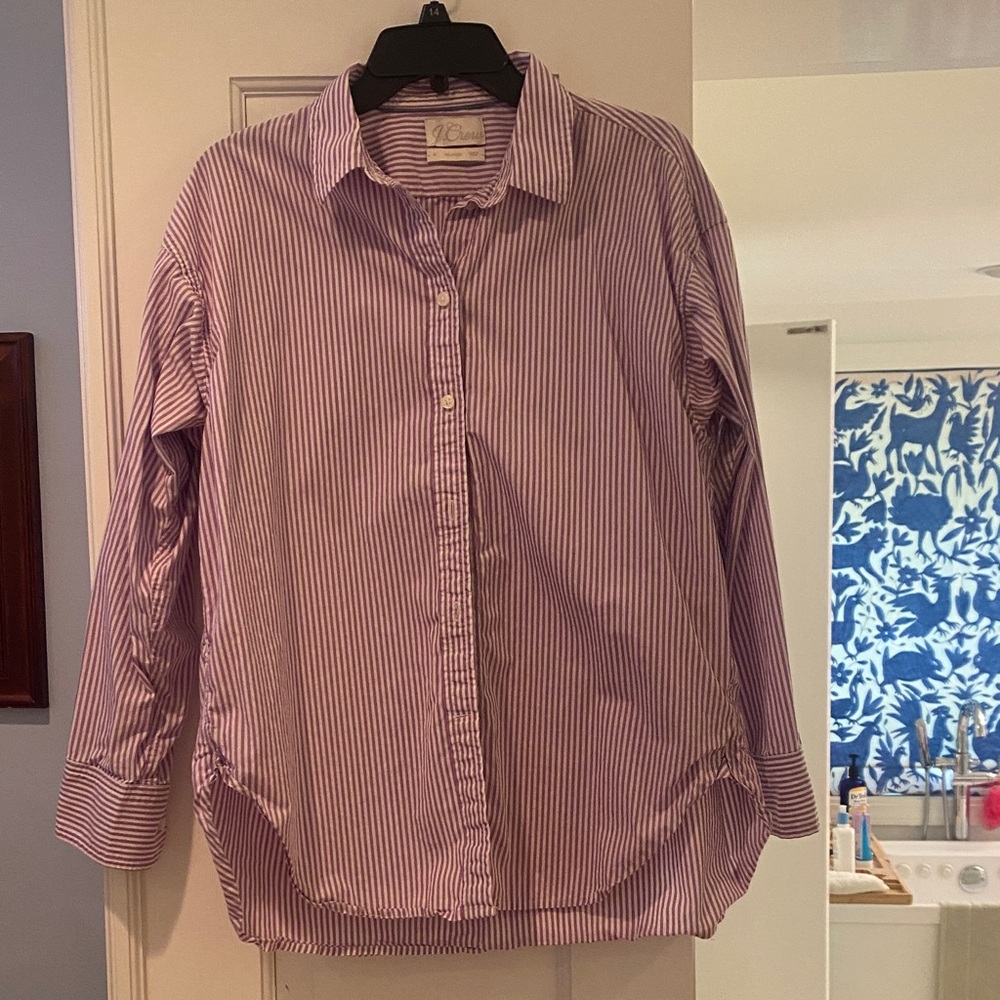 J. Crew relaxed fit purple and white button down. Size 12